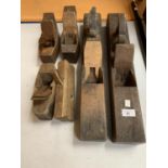 EIGHT VINTAGE WOODEN PLANES OF VARIOUS SIZES