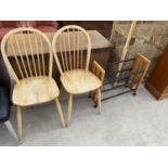 TWO PINE DINING CHAIRS AND A SHOE RACK