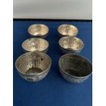 SET OF 6 VICTORIAN SILVER SALT SELLARS WITH EMBOSSED FOLIAGE DECORATION BARKER BROTHERS DATED