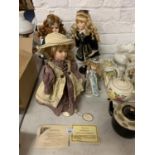 FOUR VARIOUS DOLLS ON STANDS TO INCLUDE CLARE AND ROISIN