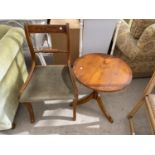 A WALNUT DINING CHAIR AND A YEW WOOD OCCASIONAL TABLE