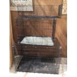 THREE VARIOUS CAGES TO INCLUDE TWO LARGE DOG CRATES