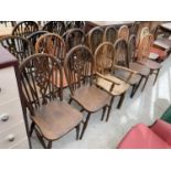 THIRTEEN VARIOUS OAK WHEELBACK CHAIRS