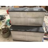 THREE LIDDED PLASTIC GARDEN STORAGE BOXES