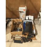 VARIOUS TOOLS TO INCLUDE A LARGE QUANTITY OF SAWS, HAMMERS, SOIL SAMPLER, SCALES ETC