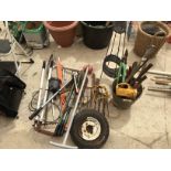 VARIOUS GARDEN TOOLS TO INCLUDE LOPPERS, FORK HEADS, SHEARS ETC