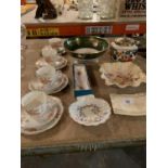 VARIOUS CERAMICS TO INCLUDE TRIOS. LIDDED BISCUIT BARREL, BOWL, DISHES ETC