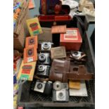 A LARGE COLLECTION OF CAMERAS ETC TO INCLUDE A KODAK BROWNIE, AFGA, PHOTOGRAPHIC PAPER ETC
