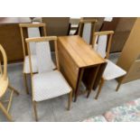 A TEAK DROP LEAF DINING TABLE AND FOUR BEECH DINING CHAIRS