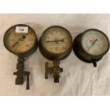 THREE BRASS PRESSURE GAUGES EARLY 20TH CENTURY TO INCLUDE MAKERS, BUDENBERG GAUGE CO LTD, WINDMILL &