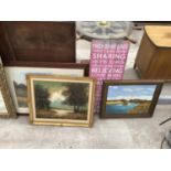 FOUR VARIOUS PICTURES TO INCLUDE AN OIL PAINTED SCENE SIGNED D JACKSON, TWO FURTHER SCENES AND A