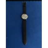 GENTS MID CENTURY SERVICES 17 JEWELS MANUAL WRIST WATCH WITH BLACK LEATHER STRAP