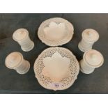 6 PIECES OF CREAMWARE CERAMICS WITH PIERCED DECORATION