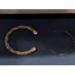 TWO STERLING SILVER BANGLES, ONE TORQUE THE OTHER EXPANDABLE TOTAL GROSS WEIGHT 25 GRAMS
