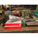 A LARGE QUANTITY OF HORBY AND BACHAMANN TRAINS, TRACK AND ACCESSORIES ETC