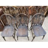 SIX OAK WHEELBACK DINING CHAIRS