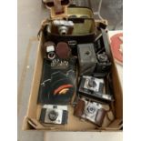 A COLLECTION OF PHOTOGRAPHIC ITEMS TO INCLUDE CAMERAS, METERS, BOOK, CASES ETC