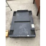 A FOUR WHEELED FLAT BED PLASTIC TROLLEY