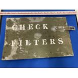 A "CHECK FILTERS" METAL BOX LID