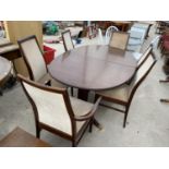 A G PLAN MAHOGANY EXTENDING DINING TABLE WITH FOUR G PLAN DINING CHAIRS AND TWO CARVERS