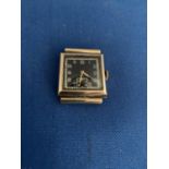 1940S 9CT HALLMARKED SQUARE FACED MANUAL WRIST WATCH SWISS MADE 15 JEWELS, BLACK DIAL AND SUBSIDIARY
