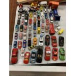 A LARGE COLLECTION OF MODEL CARS, TRACTOR, , WAGONS, MOTORBIKE ETC