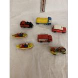 SEVEN VARIOUS TOY CARS AND BOATS