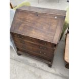 A GEORGIAN MAHOGANY BUREAU WITH FALL FRONT AND FOUR DRAWERS (FOR RESTORATION)