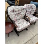 AN ERCOL STYLE ROCKING CHAIR AND ARMCHAIR