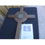 A WW1 WOODEN GERMAN GRAVE MARKER (MARKED FOLLER ) WITH ASSOCIATED PAPERS