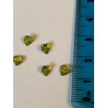 FIVE HEART SHAPED GREEN/YELLOW STONES