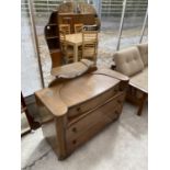 A MAHOGANY DRESSING TABLE WITH THREE DRAWERS AND UNFRAMED MIRROR