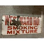 A VINTAGE ENAMEL WESTWARD HO! SMOKING MIXTURE SIGN 40 INCHES X 18 INCHES