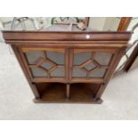 A MAHOGANY CORNER CABINET (TOP PELMET REQUIRES RE-ATTACHING)