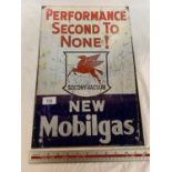 A 'NEW MOBIL GAS PERFORMANCE SECOND TO NONE SOCONY VACUUM' MEATL SIGN