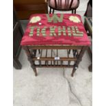 A TAPESTRY UPHOLSTERED MAHOGANY FOOTSTOOL