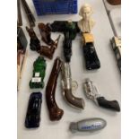 FIFTEEN VARIOUS AVON BOTTLES TO INCLUDE GUNS, PIPE, CARS, HORSE, DOG ETC
