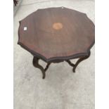 AN OCTAGONAL INLAID MAHOGANY SIDE TABLE WITH LOWER SHELF