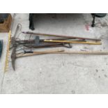 GARDEN TOOLS - RAKES, PICK AXE ETC