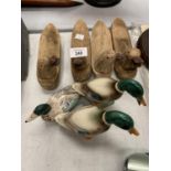 SEVEN DUCK FIGURES TO INCLUDE TWO CERAMIC AND FIVE WOODEN