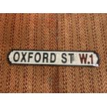 A LARGE VINTAGE STYLE WOODEN 'OXFORD ST W.1' STREET SIGN 80CM