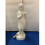 A CARVED ALABASTER STATUE OF A YOUNG GIRL 40CM HIGH A/F