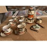 A JAPANESE COFFEE SET COMPRISING OF SIX CUPS AND SAUCERS, COFFEE POT, MILK JUG AND SUGAR BOWL