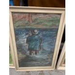 A FRAMED PASTEL OF A FISHERMAN AT BETWS-Y-COED BY NORMAN MACDONALD 24.05.64