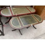 TWO LEATHER TOPPED MAHOGANY COFFEE TABLES