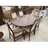 A G PLAN MAHOGANY EXTENDING DINING TABLE WITH FOUR G PLAN DINING CHAIRS AND TWO CARVERS