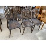 SIX OAK WHEELBACK DINING CHAIRS