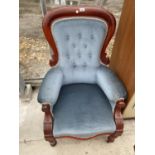 A MAHOGANY BUTTON BACK NURSING CHAIR