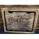 VINTAGE STYLE METAL FRAMED COCA-COLA WALL ART PICTURE 44CM