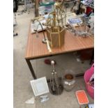 VARIOUS LAMPS, FLAT IRON, VASE ETC